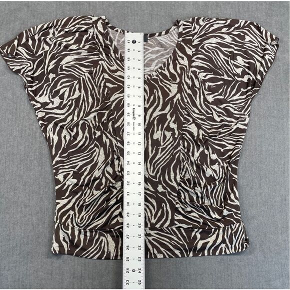 Brown Zebra‎ Print Ruched Blouse AB Studio Women M Animal Safari Top Casual - Picture 6 of 8